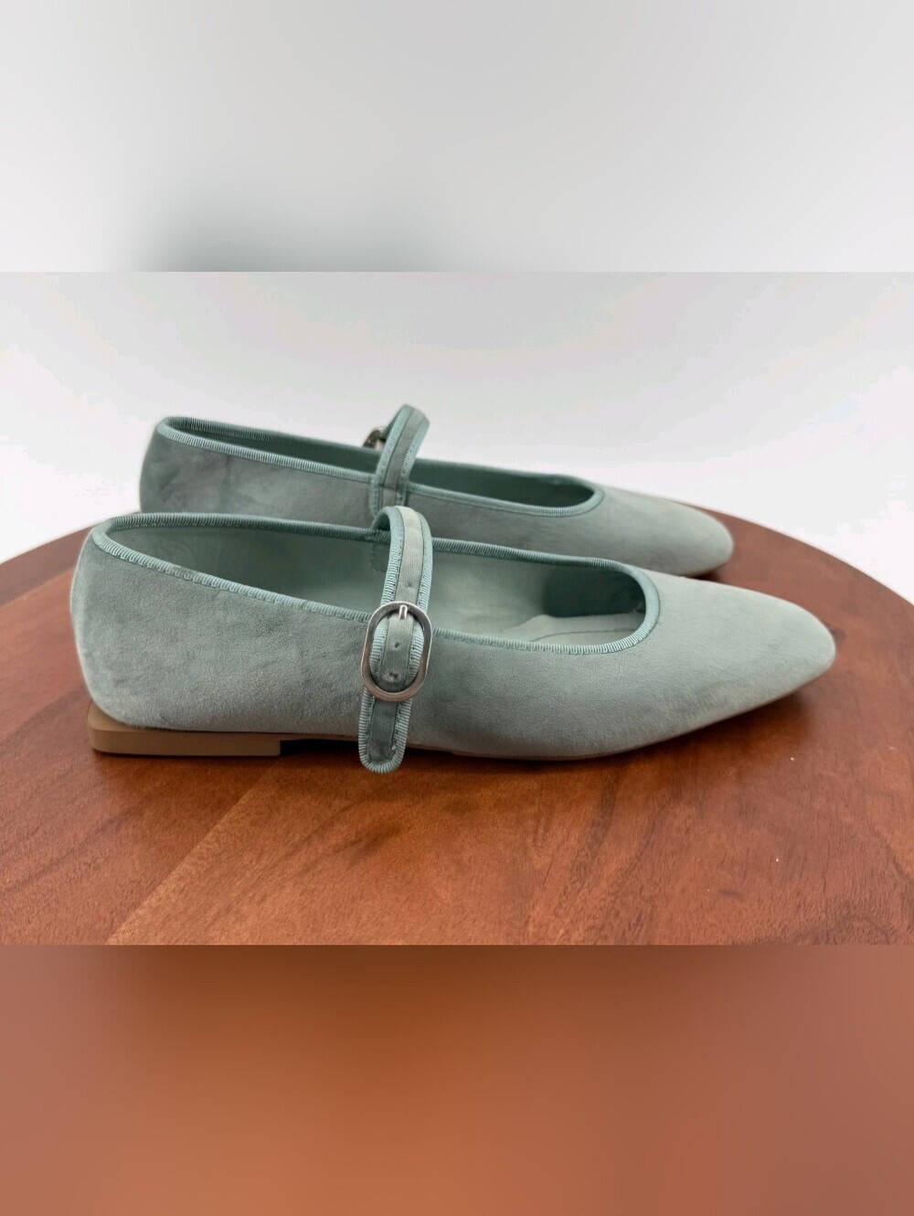Zara Ballet Flats Suede Sage Mary Jane Sz38 EU US Women's 7.5/8 US